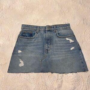 Forever 21 Light Blue Distressed Denim Mini Skirt